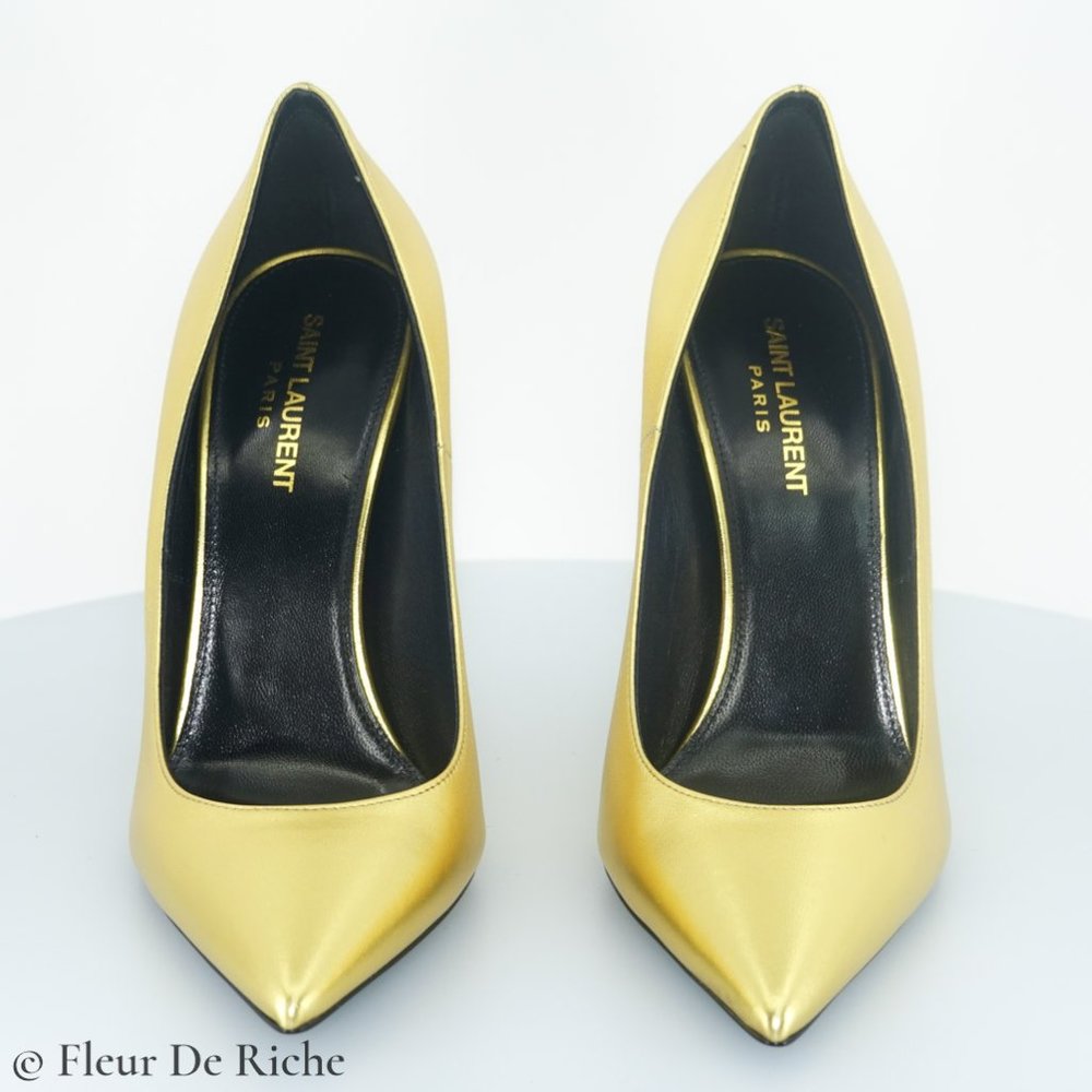 Saint Laurent Opyum 110 Gold Leather Heels - Picture 3 of 5